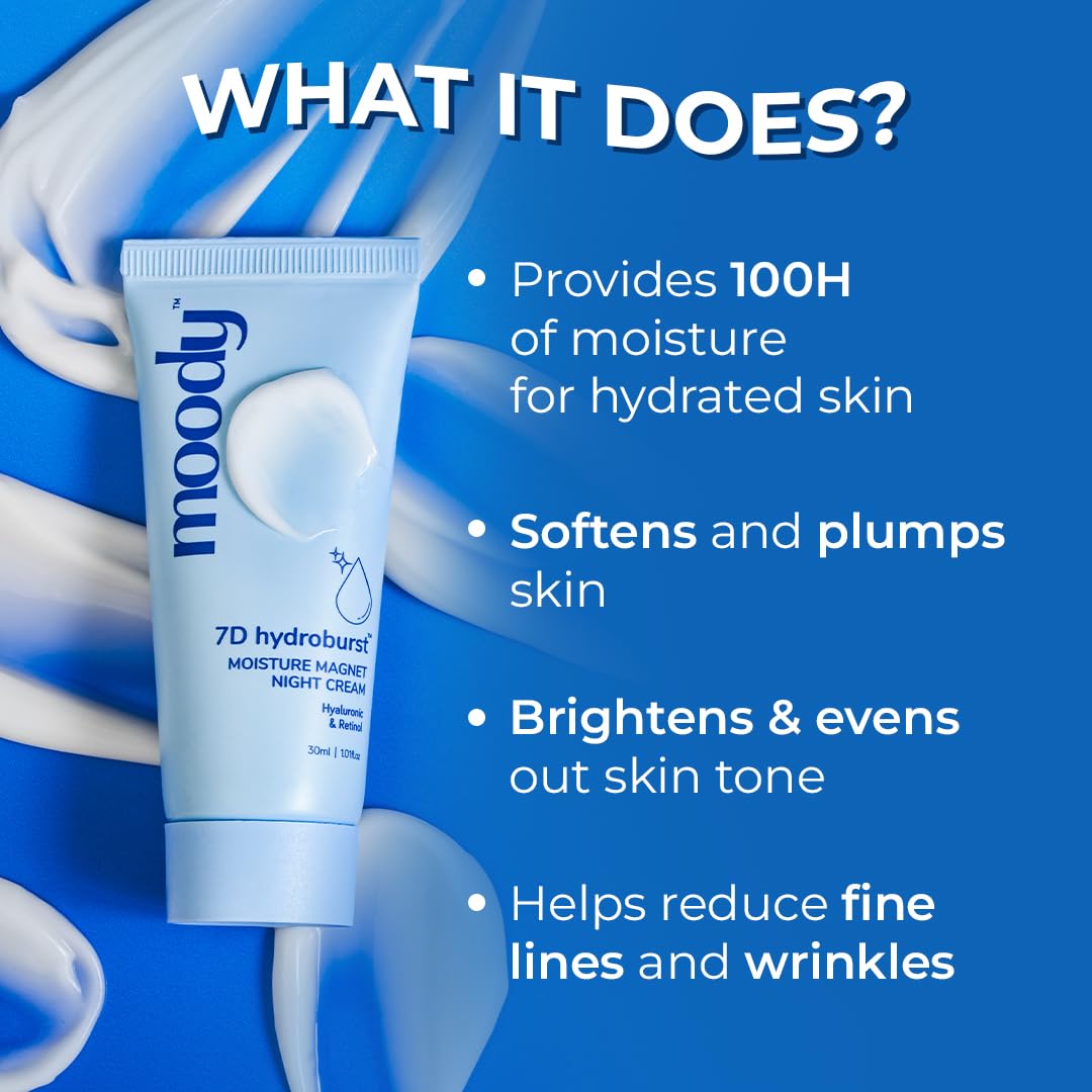 Moody 7D Hydro Burst Moisture Magnet Night Cream, 30ml, Hyaluronic Acid, Paraben-Free - front view