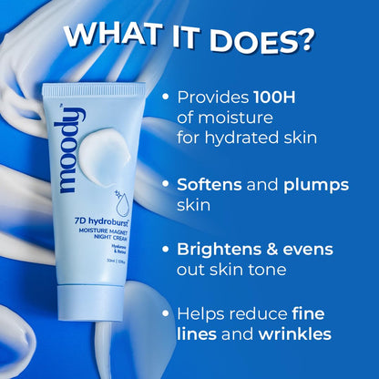 Moody 7D Hydro Burst Moisture Magnet Night Cream, 30ml, Hyaluronic Acid, Paraben-Free - front view