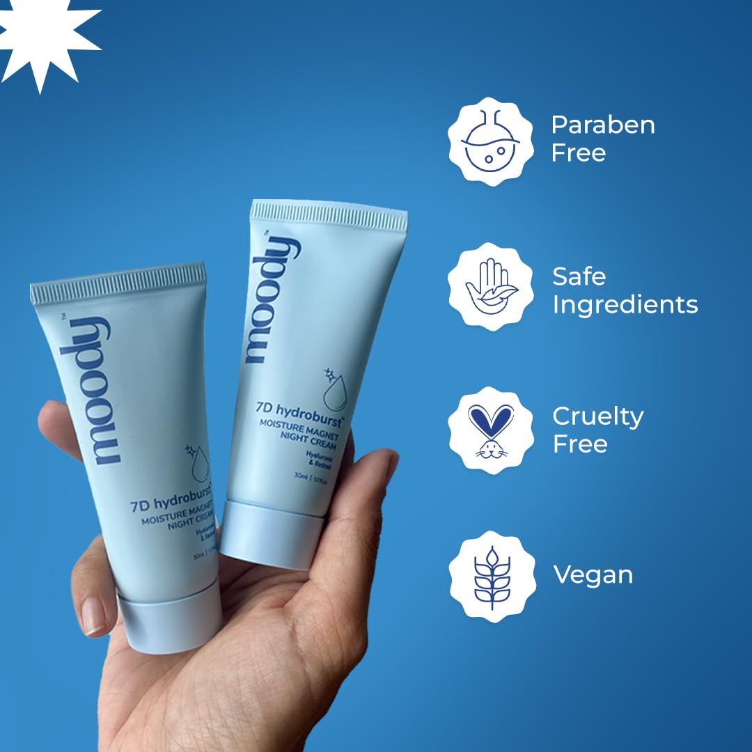 Moody 7D Hydro Burst Moisture Magnet Night Cream, 30ml, Hyaluronic Acid, Paraben-Free - in use