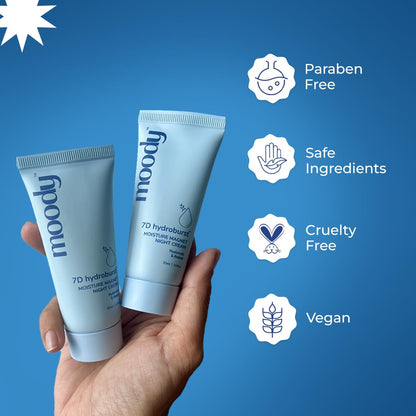 Moody 7D Hydro Burst Moisture Magnet Night Cream, 30ml, Hyaluronic Acid, Paraben-Free - in use