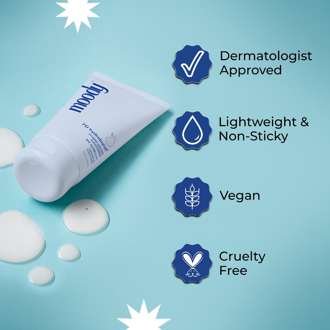 Moody Hydro Burst Water Sunscreen SPF 50 PA+++ with Hyaluronic Acid, Aloe, and Ceramides - close-up detail
