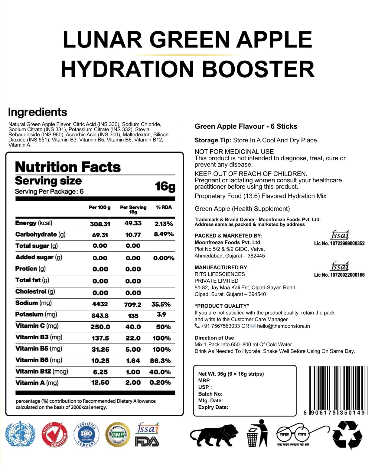Moon Lunar Blueberry Hydration booster | Drink Mix With Enriching Nutrients | Low Sugar energy Drink Mix | 100% Natural & Hea