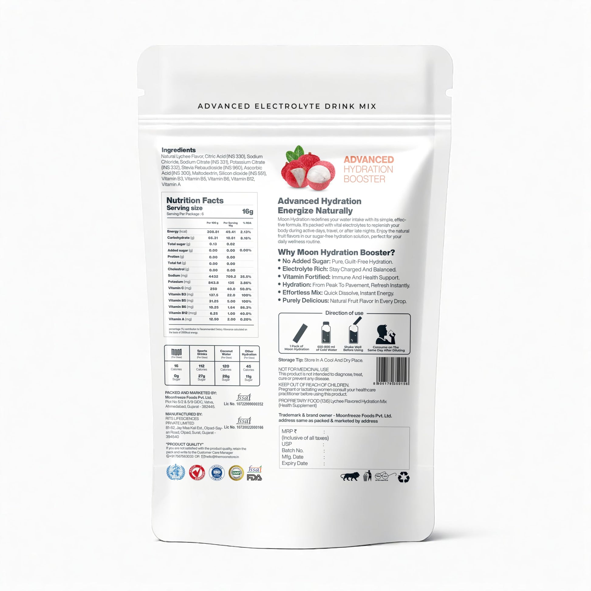 Moon Lunar Blueberry Hydration booster | Drink Mix With Enriching Nutrients | Low Sugar energy Drink Mix | 100% Natural & Hea