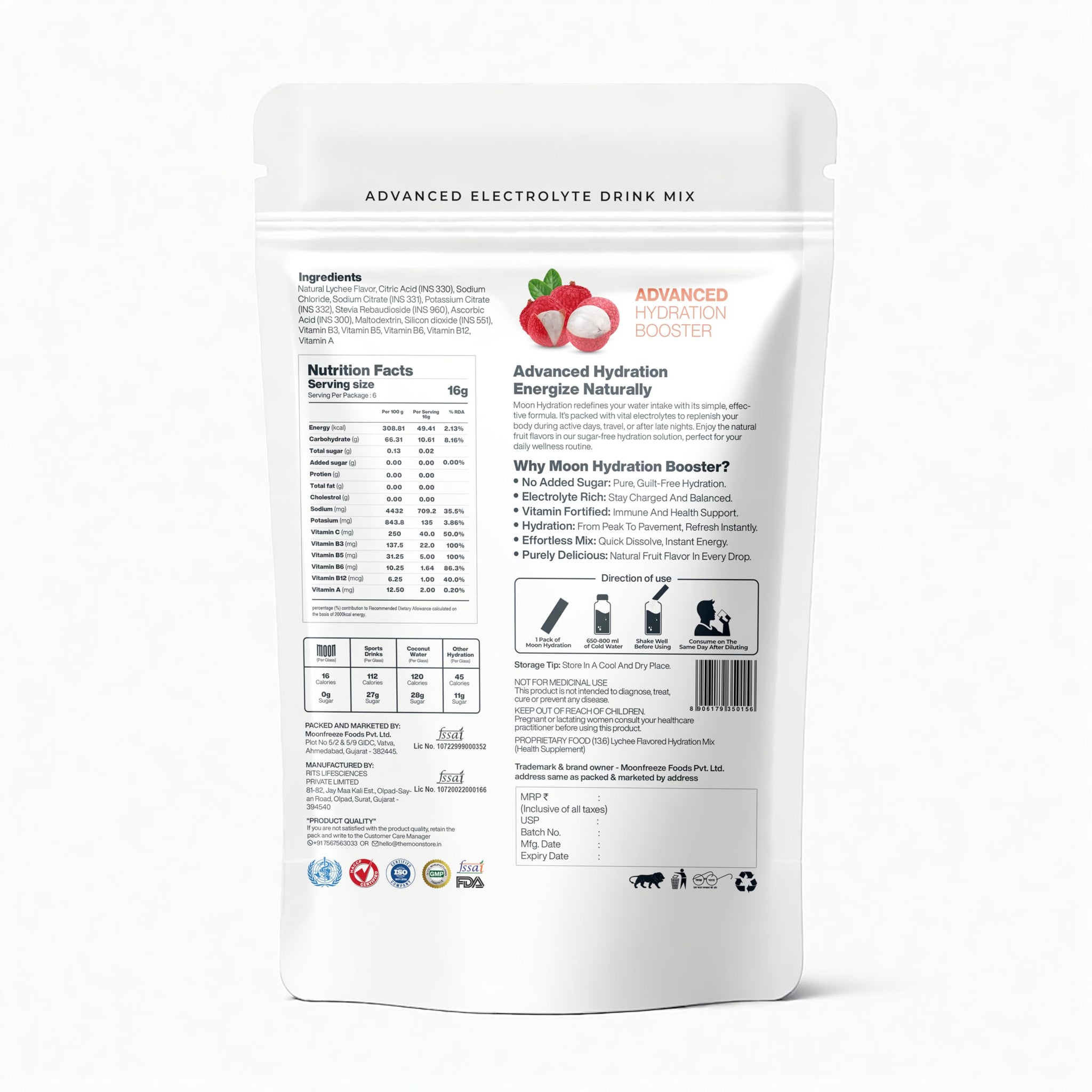 Moon Lunar Blueberry Hydration booster | Drink Mix With Enriching Nutrients | Low Sugar energy Drink Mix | 100% Natural & Hea