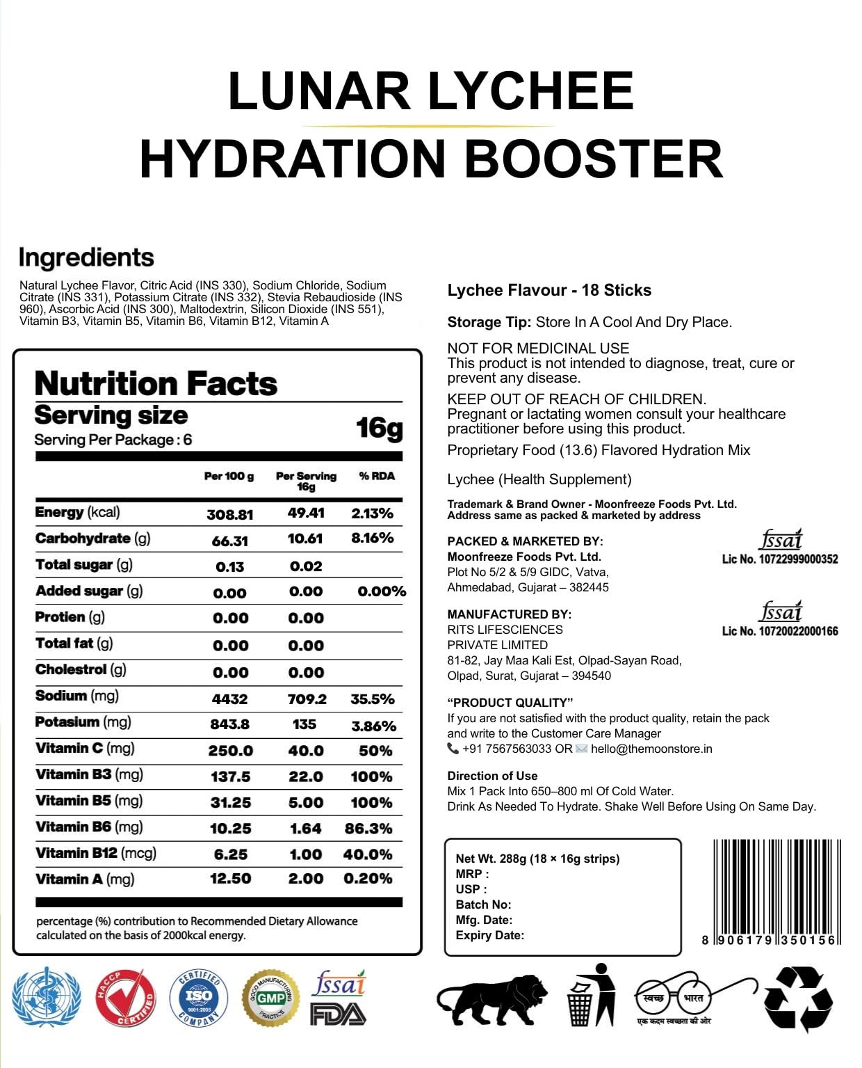 Moon Lunar Blueberry Hydration booster | Drink Mix With Enriching Nutrients | Low Sugar energy Drink Mix | 100% Natural & Hea