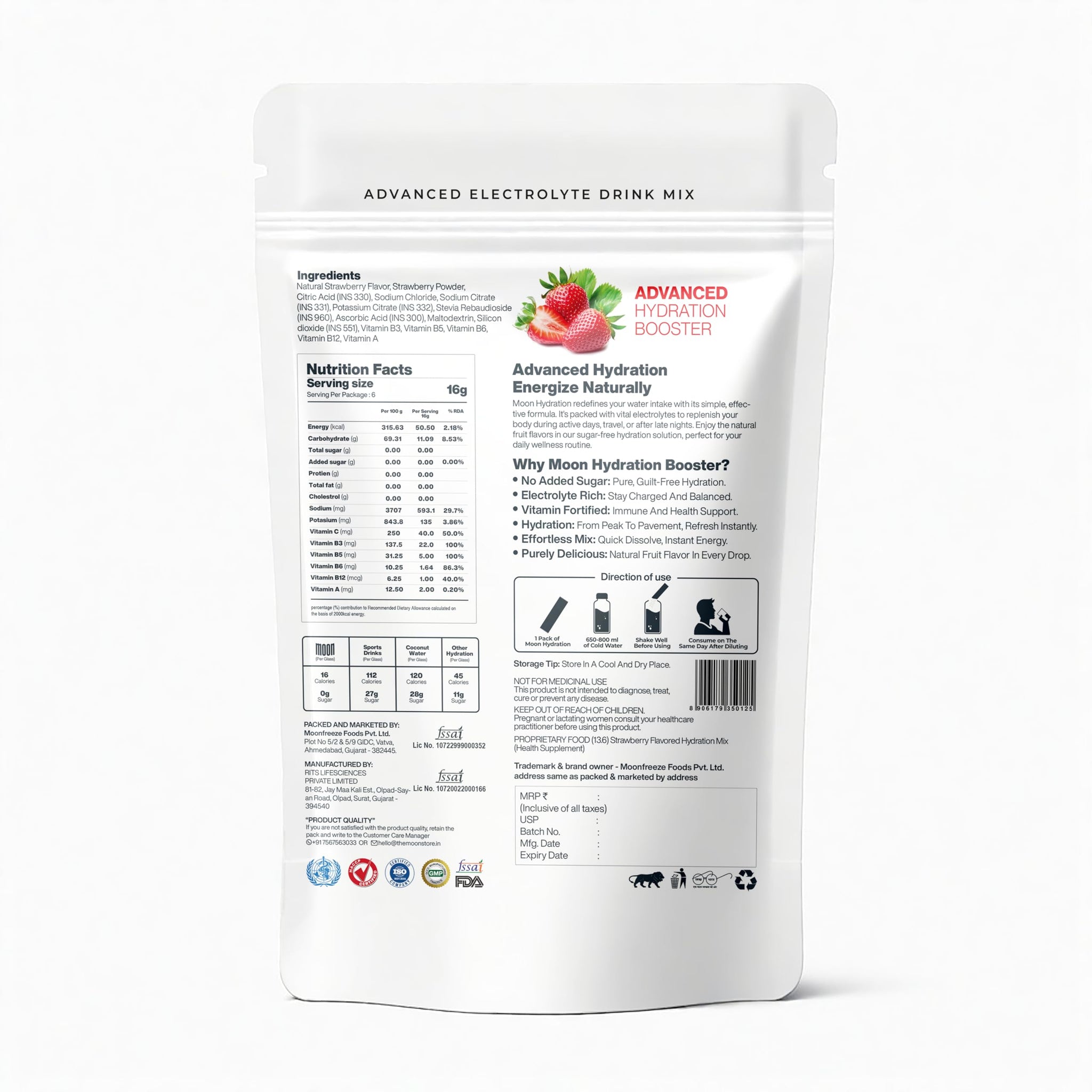 Moon Lunar Blueberry Hydration booster | Drink Mix With Enriching Nutrients | Low Sugar energy Drink Mix | 100% Natural & Hea