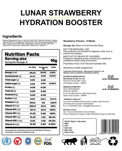 Moon Lunar Blueberry Hydration booster | Drink Mix With Enriching Nutrients | Low Sugar energy Drink Mix | 100% Natural & Hea