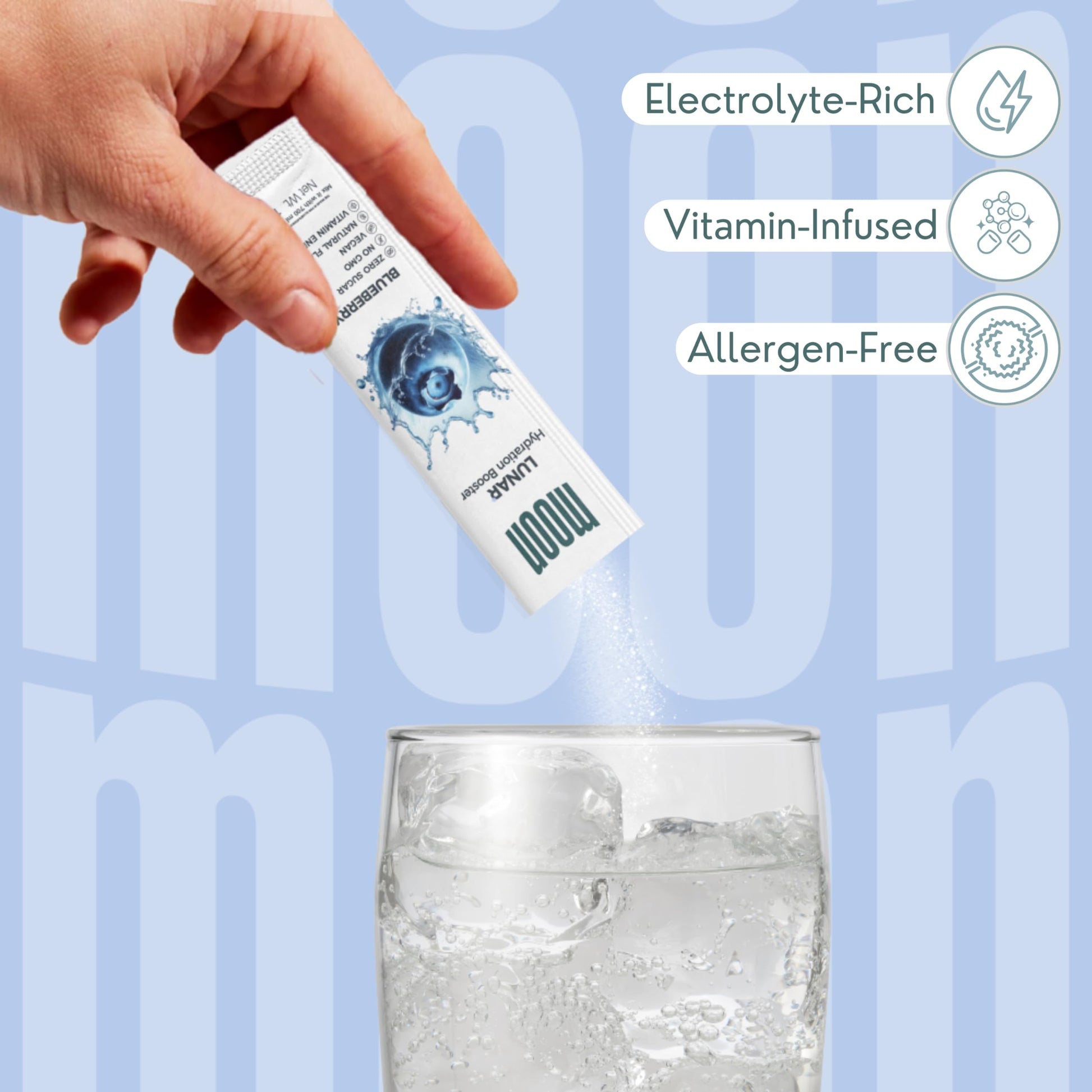 Moon Lunar Blueberry Hydration booster | Drink Mix With Enriching Nutrients | Low Sugar energy Drink Mix | 100% Natural & Hea