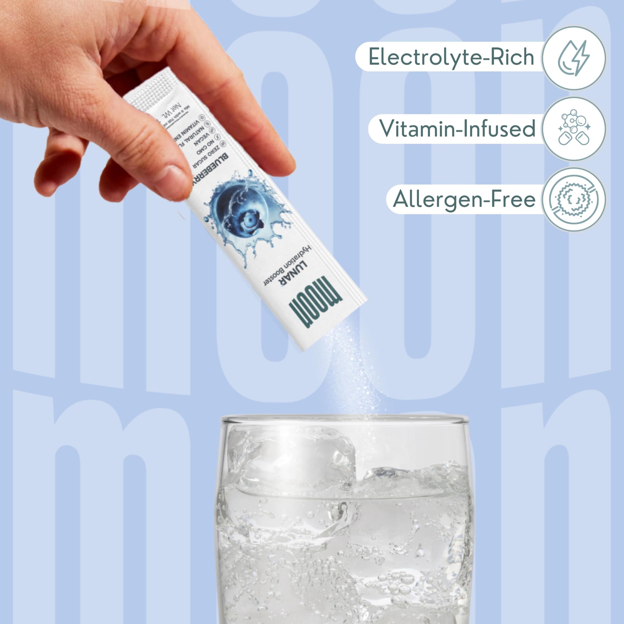 Moon Lunar Blueberry Hydration booster | Drink Mix With Enriching Nutrients | Low Sugar energy Drink Mix | 100% Natural & Hea