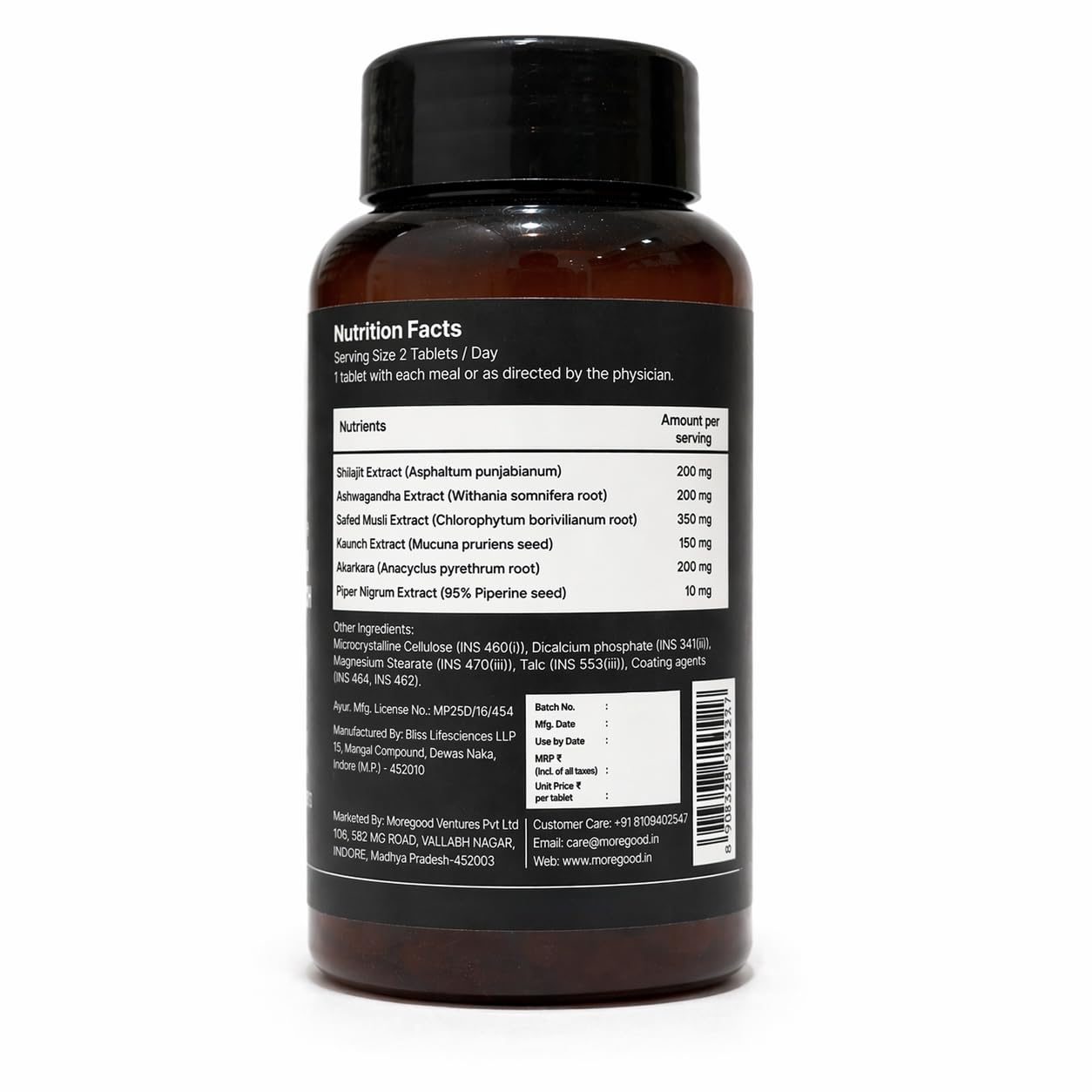 MoreGood Nutrition Pure Shilajit Ashwagandha Tablets, Ayurvedic Herbal Supplement for Men, 60 Tablets, 6-Herb Formula - close