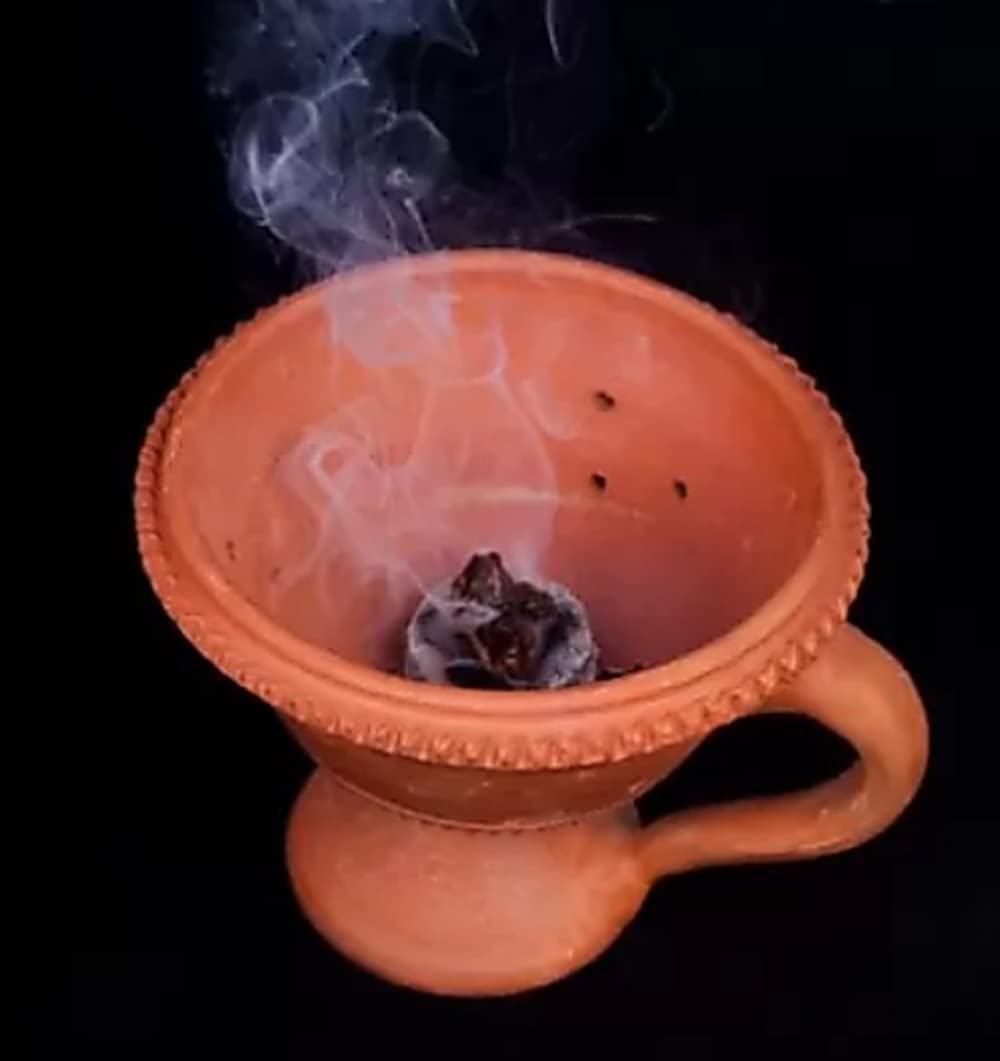 MorningVale Gurukripa Clay Diya/Dhoop Dan with Handle, Peach, Handmade Traditional Oil Lamp Incense Holder