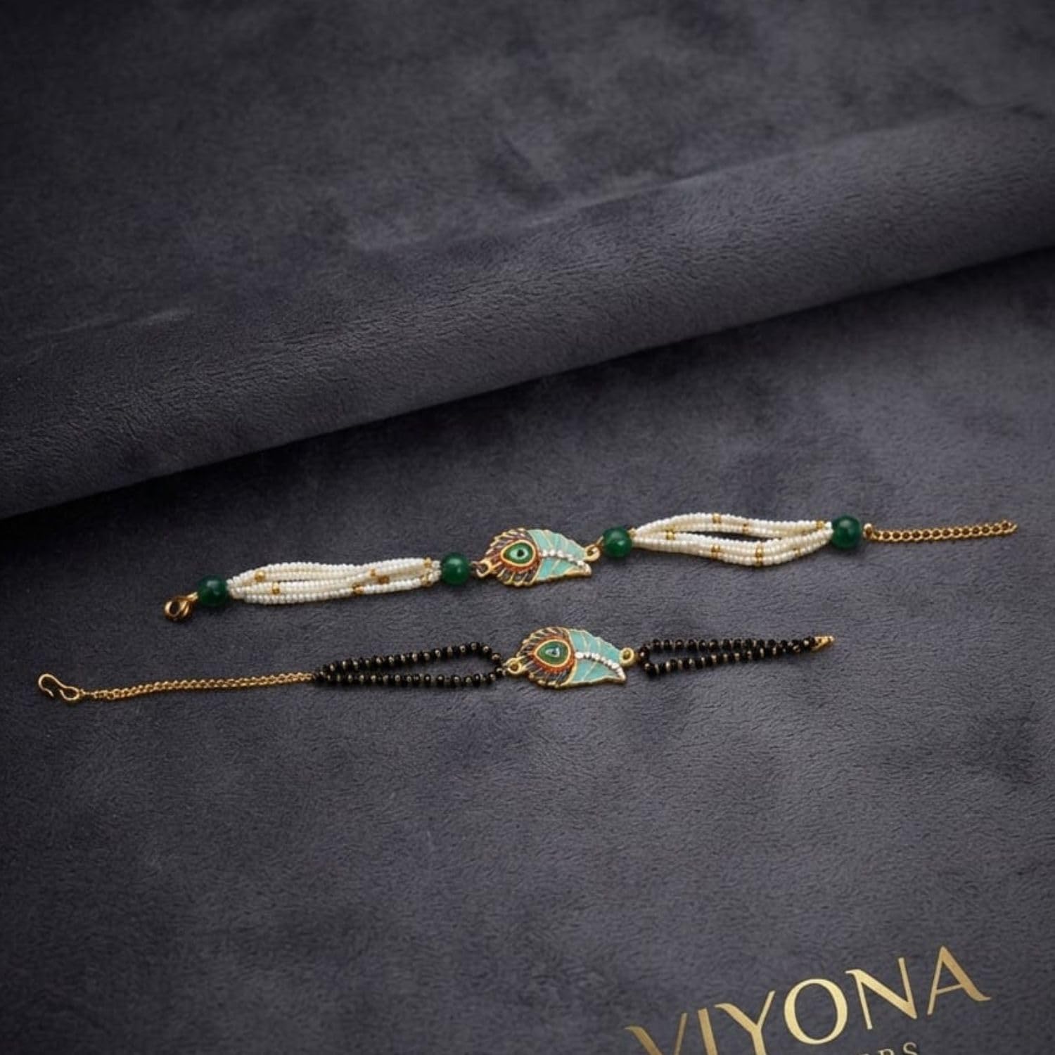 MOTI MALA Beautiful Peacock Feather Rakhi Pair with Pearl and Bead Thread for Brother Handmade Festival Rakhi - ingredients p