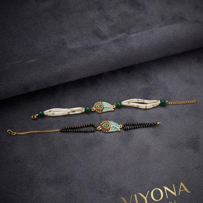 MOTI MALA Beautiful Peacock Feather Rakhi Pair with Pearl and Bead Thread for Brother Handmade Festival Rakhi - ingredients p