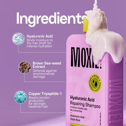Moxie Beauty Hyaluronic Acid Shampoo, 200ml, Sulfate-Free, with Bio-Peptides and Marine Antioxidants - front view