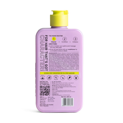 Moxie Beauty Hyaluronic Acid Shampoo, 200ml, Sulfate-Free, with Bio-Peptides and Marine Antioxidants - label detail