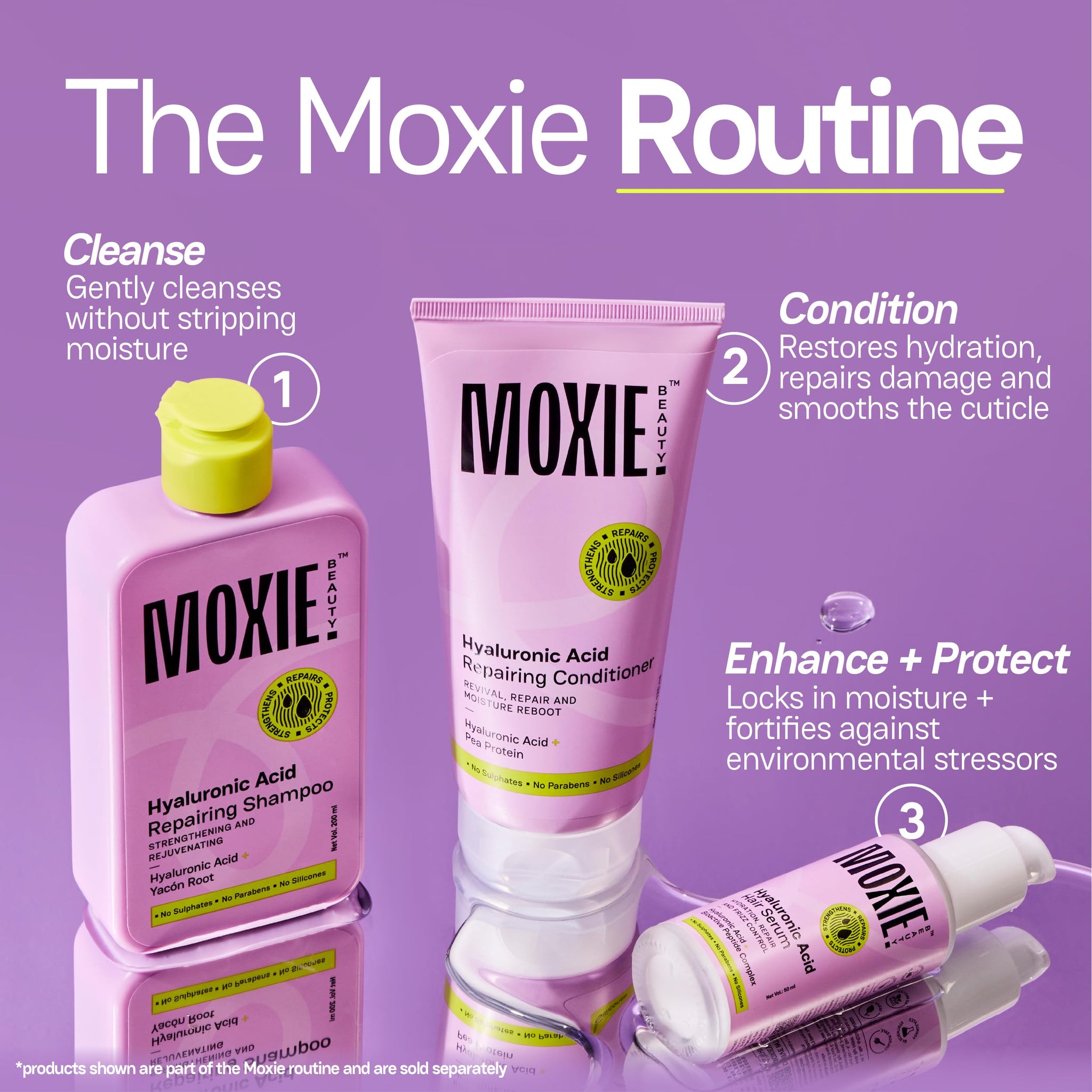 Moxie Beauty Hyaluronic Acid Shampoo, 200ml, Sulfate-Free, with Bio-Peptides and Marine Antioxidants - ingredients panel