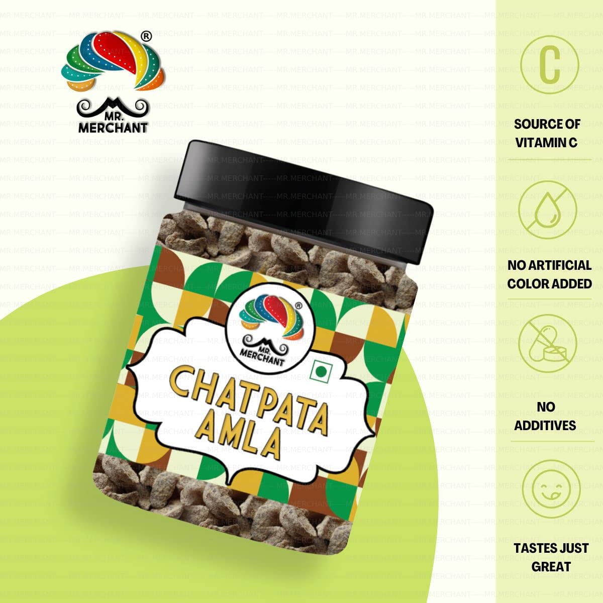 Mr. Merchant Chatpata Amla Candy, Salted Spicy Indian Gooseberry, Natural Dried Mukhwas - front view