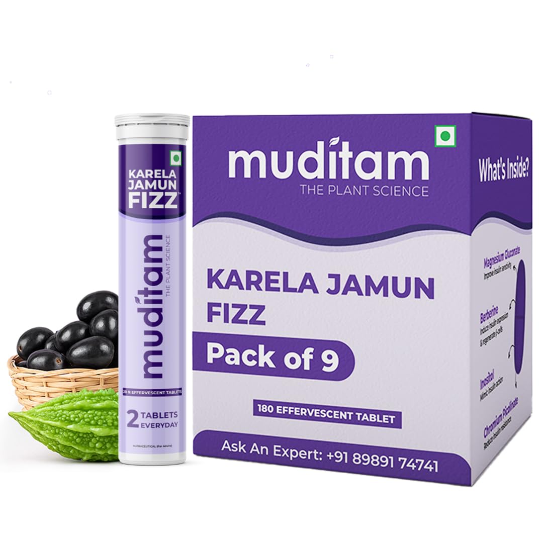 Muditam Ayurveda Karela Jamun Fizz Effervescent Tablets, 20 Count, Herbal Supplement with 11 Herbs (15)