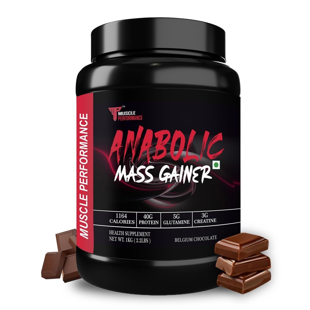 Muscle Performance Anabolic Mass Gainer Powder, 40g Protein, 1164 Calories, Vegetarian, European Whey, Adult Supplement