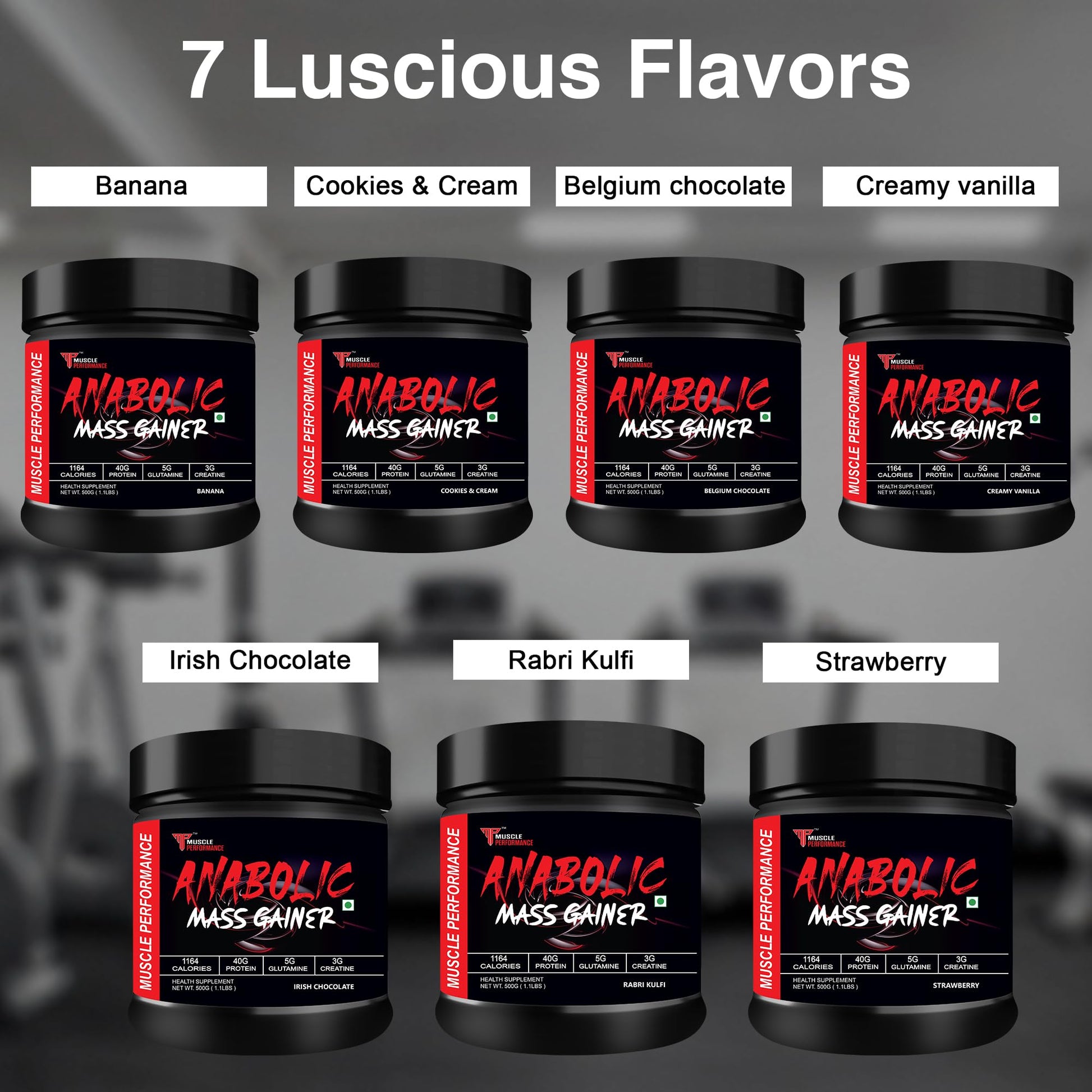 Muscle Performance Anabolic Mass Gainer Powder, 40g Protein, 1164 Calories, Vegetarian, European Whey, Adult Supplement - lab