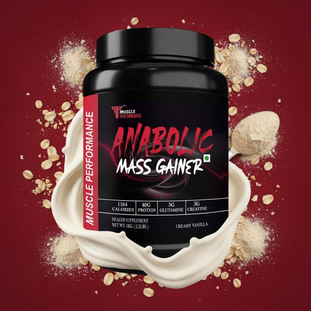 Muscle Performance Anabolic Mass Gainer Powder, 40g Protein, 1164 Calories, Vegetarian, European Whey, Adult Supplement - fro