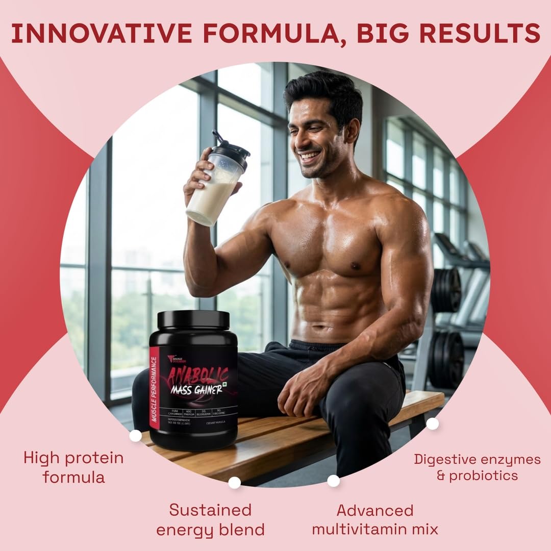 Muscle Performance Anabolic Mass Gainer Powder, 40g Protein, 1164 Calories, Vegetarian, European Whey, Adult Supplement - bac