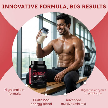 Muscle Performance Anabolic Mass Gainer Powder, 40g Protein, 1164 Calories, Vegetarian, European Whey, Adult Supplement - bac