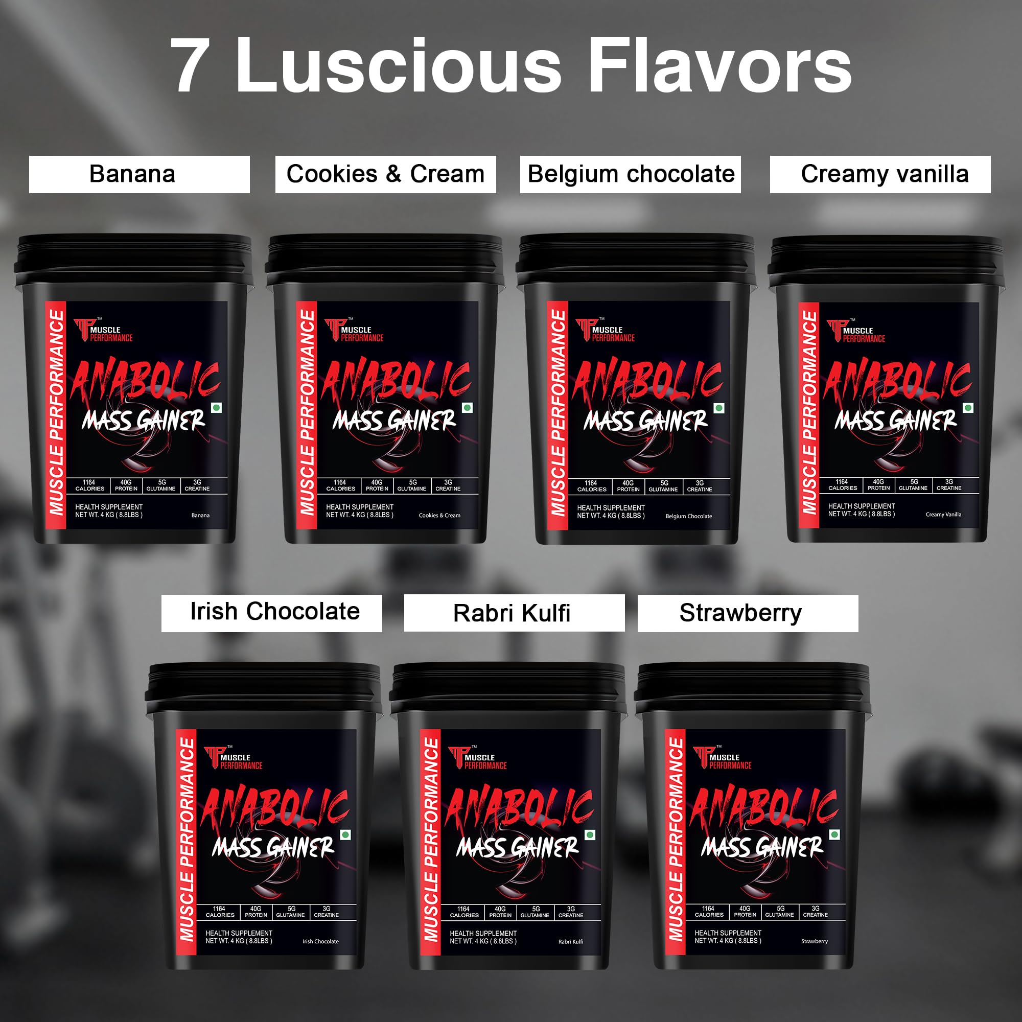 Muscle Performance Anabolic Mass Gainer Powder, 40g Protein, 1164 Calories, Vegetarian, European Whey, Adult Supplement - ing