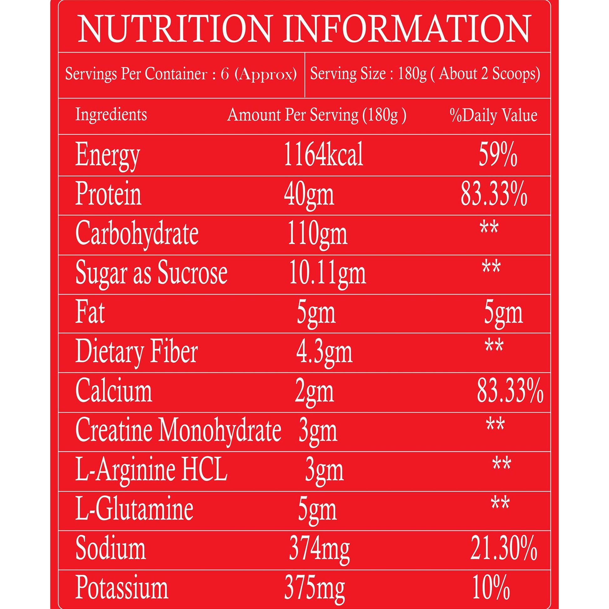 Muscle Performance Anabolic Mass Gainer Powder, 40g Protein, 1164 Calories, Vegetarian, European Whey, Adult Supplement - clo