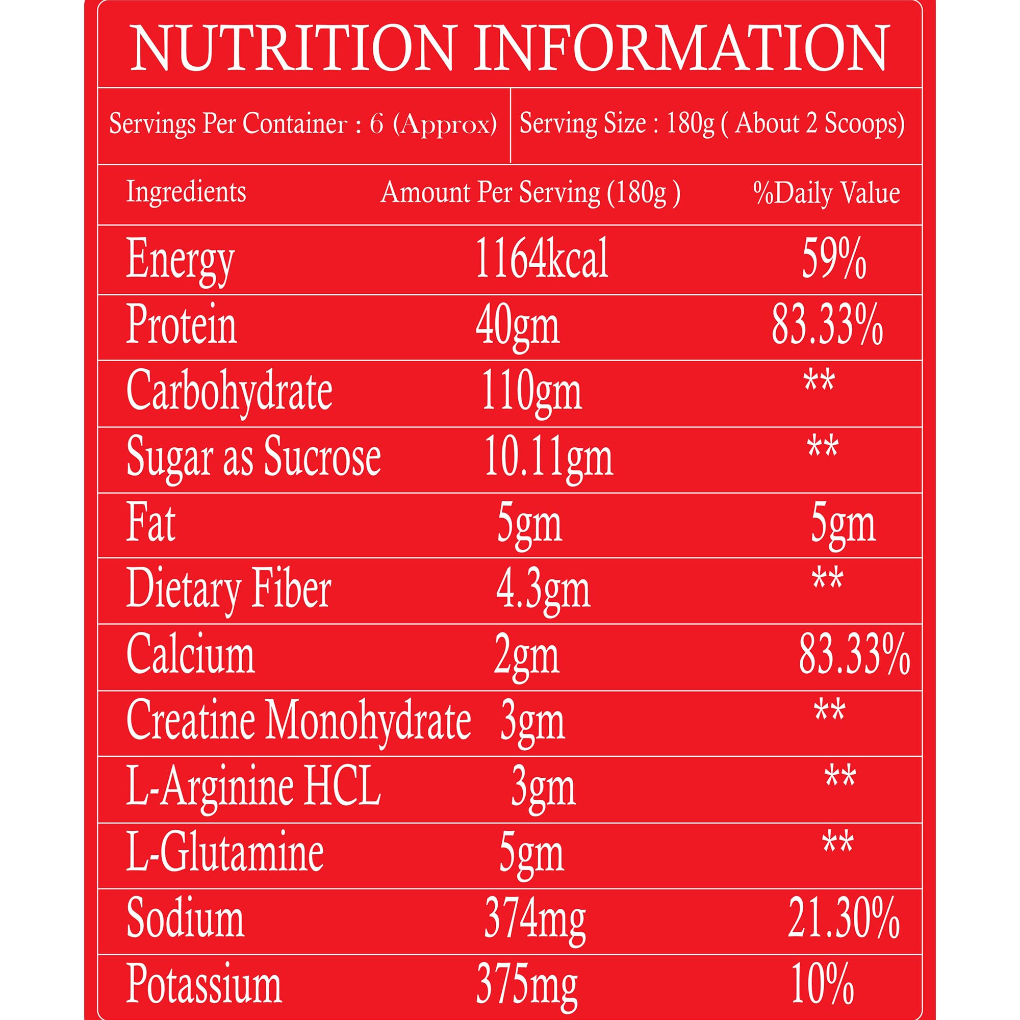 Muscle Performance Anabolic Mass Gainer Powder, 40g Protein, 1164 Calories, Vegetarian, European Whey, Adult Supplement - clo