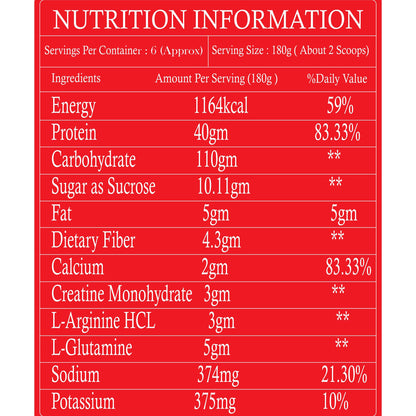 Muscle Performance Anabolic Mass Gainer Powder, 40g Protein, 1164 Calories, Vegetarian, European Whey, Adult Supplement - clo
