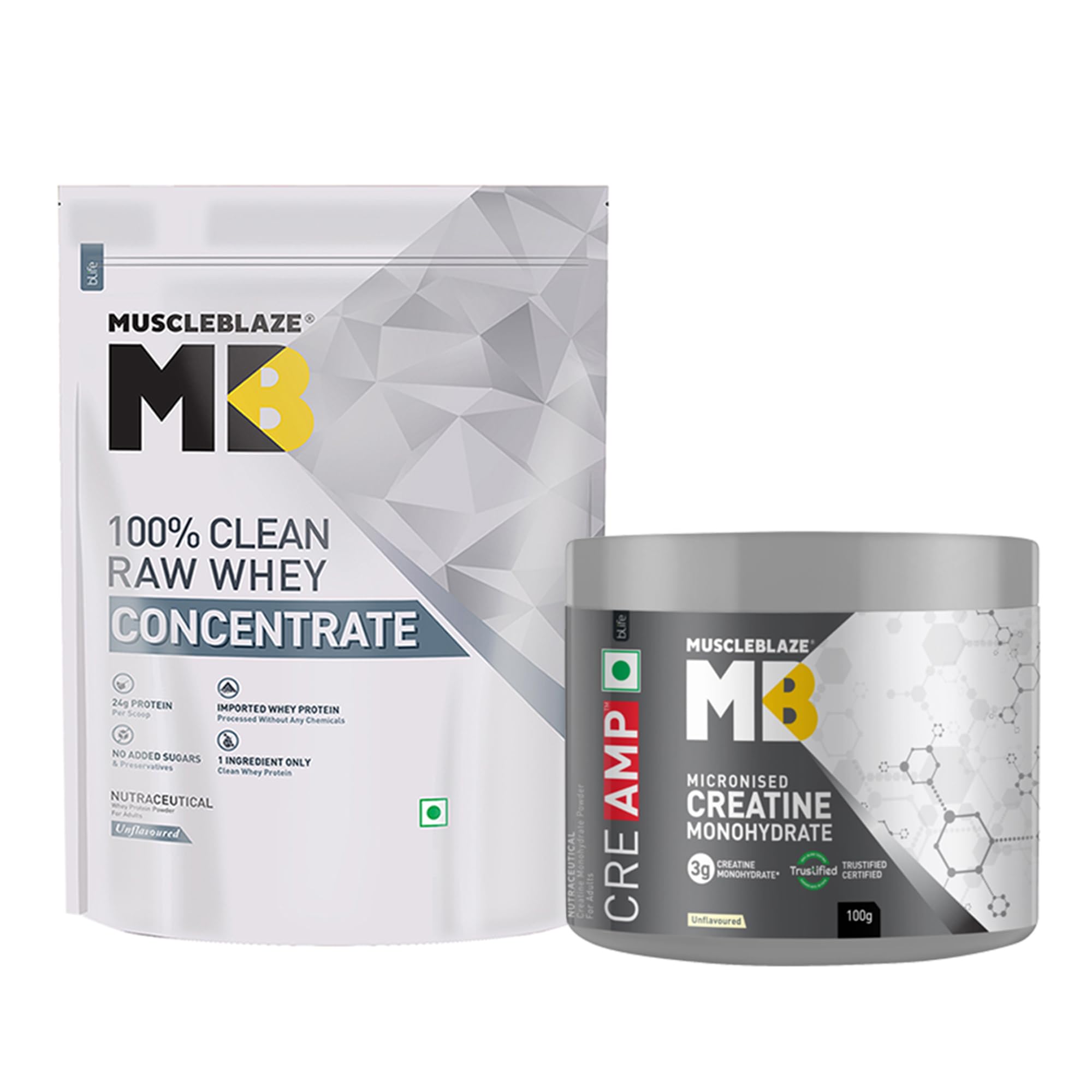 MuscleBlaze 100% Clean Raw Whey Protein Concentrate, 1kg (2.2lbs), Unflavored, Adult Supplement with Digestive Enzymes (10)