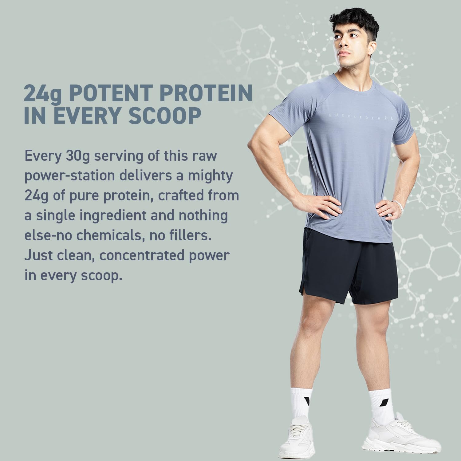 MuscleBlaze 100% Clean Raw Whey Protein Concentrate, 1kg (2.2lbs), Unflavored, Adult Supplement with Digestive Enzymes - labe