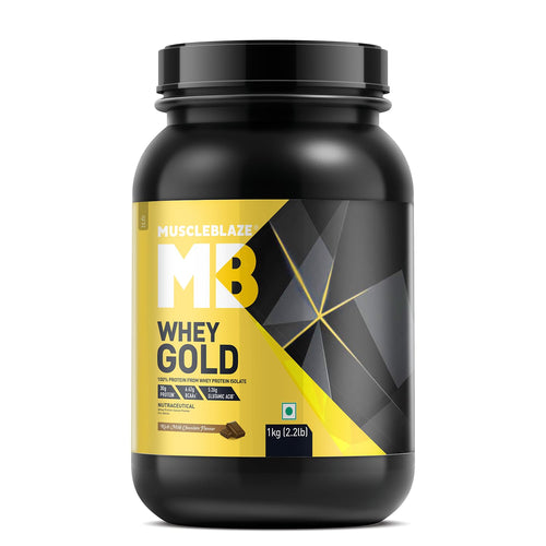 MuscleBlaze 100% Whey Gold Protein Powder Isolate, 1kg (2.2lbs), Adult Protein Supplement