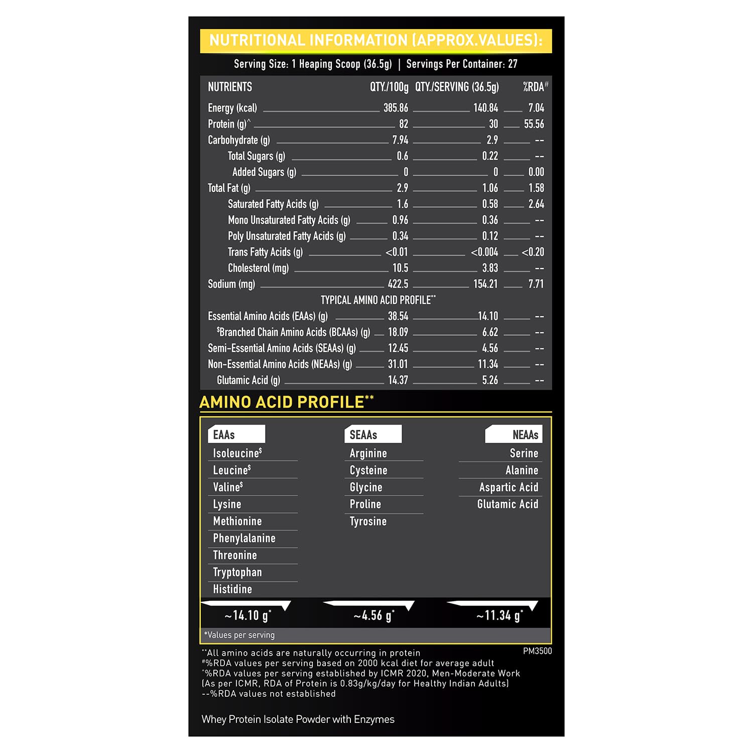 MuscleBlaze 100% Whey Gold Protein Powder Isolate, 1kg (2.2lbs), Adult Protein Supplement - label detail