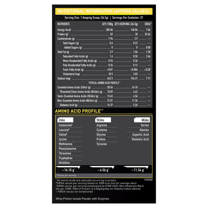 MuscleBlaze 100% Whey Gold Protein Powder Isolate, 1kg (2.2lbs), Adult Protein Supplement - label detail