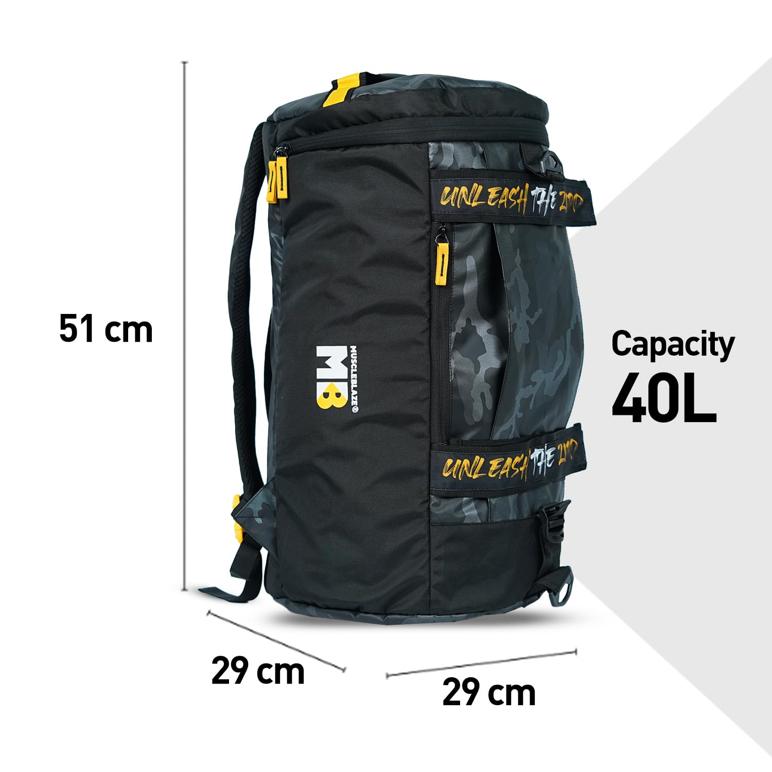 MuscleBlaze 40L Hybrid Gym Backpack, Convertible Duffel-to-Backpack, Water-Resistant - back view (19)