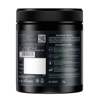 MuscleBlaze BCAA Pro Powder, Litchi Flavor, 240g, Intra-Workout BCAA Supplement with Electrolytes - back view (10)