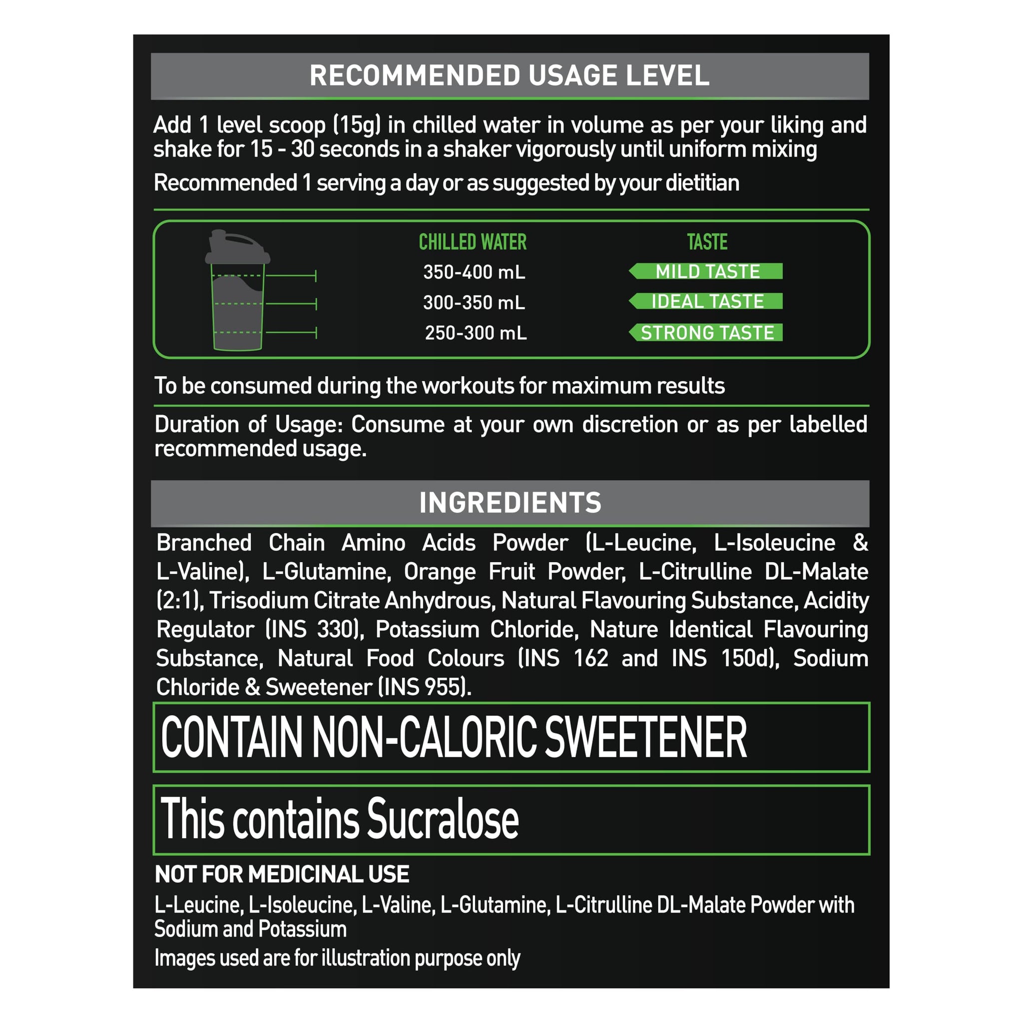 MuscleBlaze BCAA Pro Powder, Litchi Flavor, 240g, Intra-Workout BCAA Supplement with Electrolytes - ingredients panel (13)