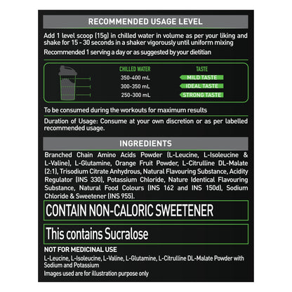MuscleBlaze BCAA Pro Powder, Litchi Flavor, 240g, Intra-Workout BCAA Supplement with Electrolytes - ingredients panel (13)