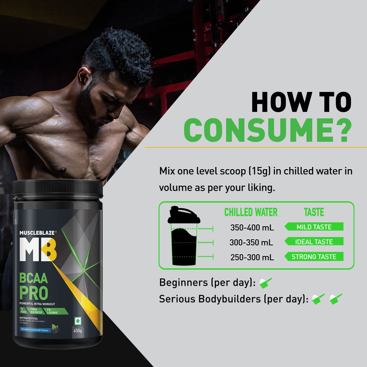 MuscleBlaze BCAA Pro Powder, Litchi Flavor, 240g, Intra-Workout BCAA Supplement with Electrolytes - back view (17)