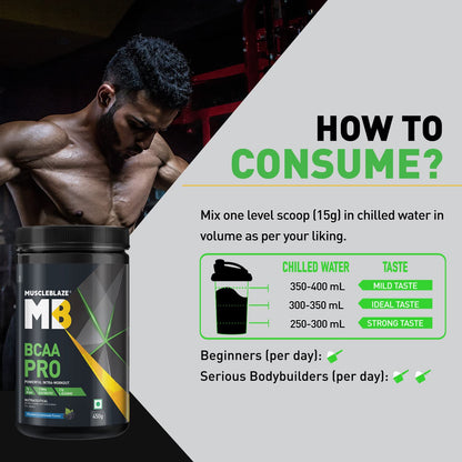 MuscleBlaze BCAA Pro Powder, Litchi Flavor, 240g, Intra-Workout BCAA Supplement with Electrolytes - back view (17)