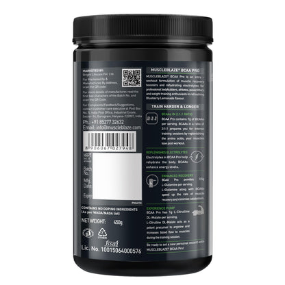 MuscleBlaze BCAA Pro Powder, Litchi Flavor, 240g, Intra-Workout BCAA Supplement with Electrolytes - packaging (18)