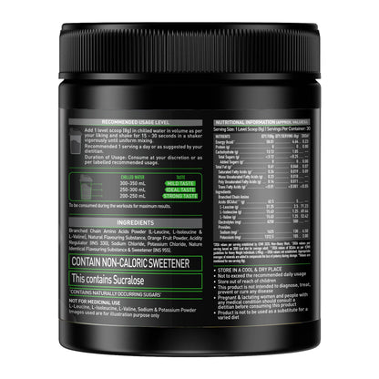 MuscleBlaze BCAA Pro Powder, Litchi Flavor, 240g, Intra-Workout BCAA Supplement with Electrolytes - back view