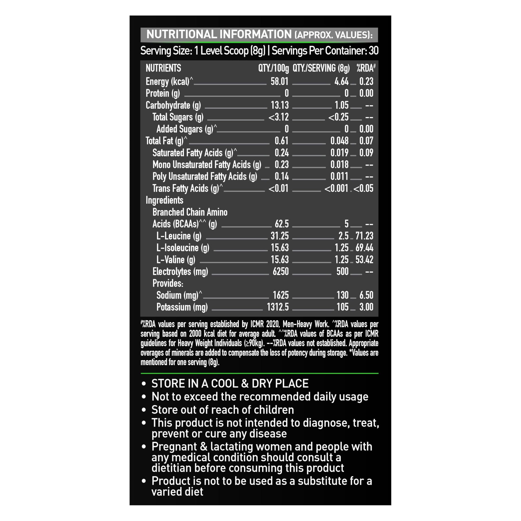 MuscleBlaze BCAA Pro Powder, Litchi Flavor, 240g, Intra-Workout BCAA Supplement with Electrolytes - packaging