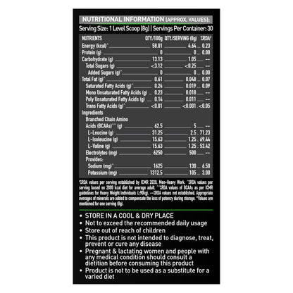 MuscleBlaze BCAA Pro Powder, Litchi Flavor, 240g, Intra-Workout BCAA Supplement with Electrolytes - packaging