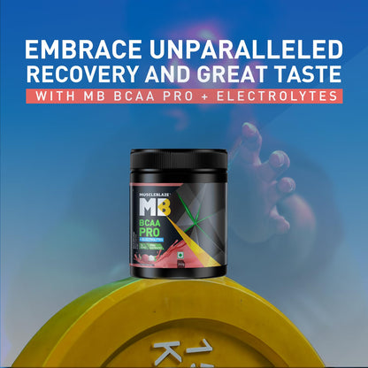 MuscleBlaze BCAA Pro Powder, Litchi Flavor, 240g, Intra-Workout BCAA Supplement with Electrolytes - close-up detail