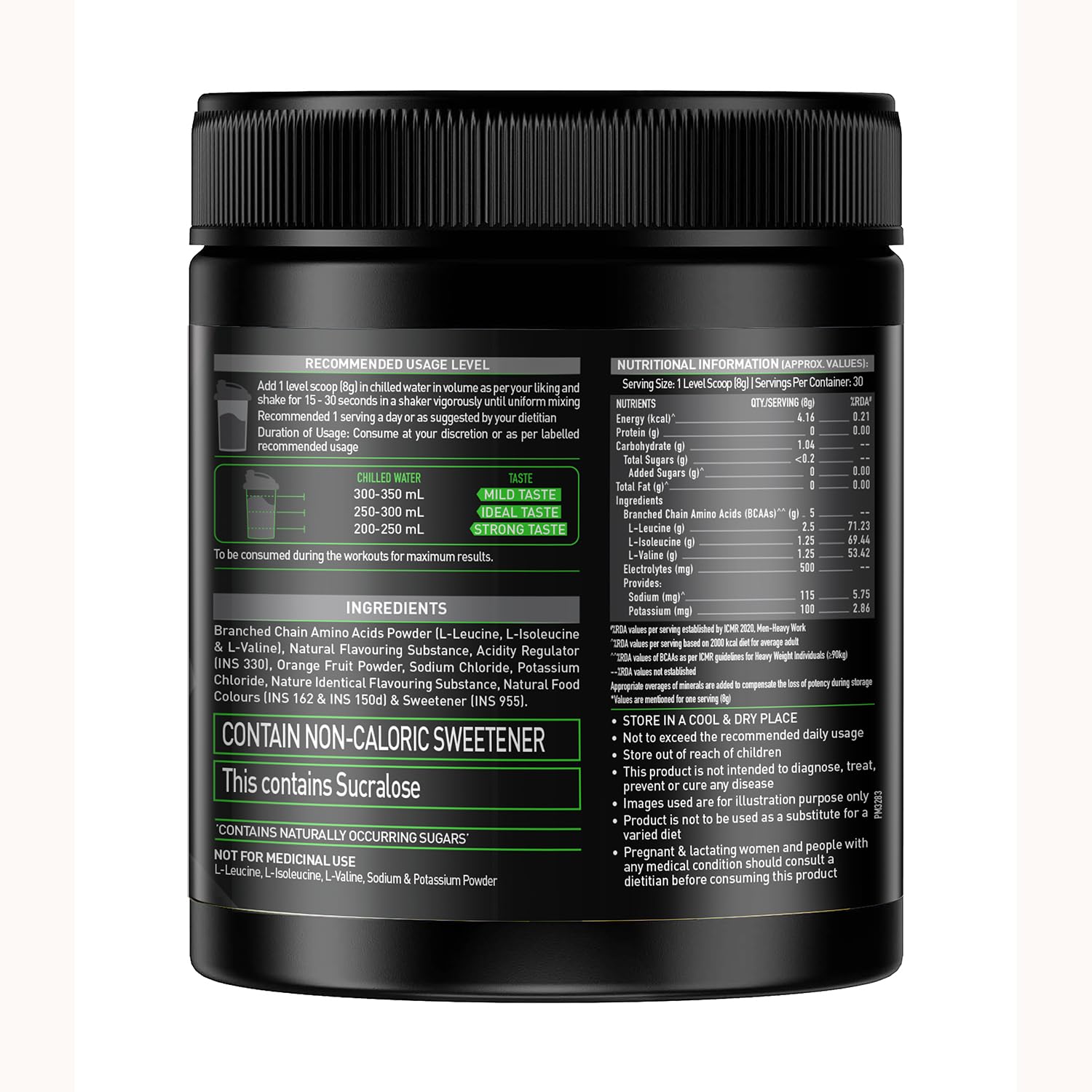 MuscleBlaze BCAA Pro Powder with Electrolytes, Zero Added Sugar, Intra-Workout Supplement - label detail (11)