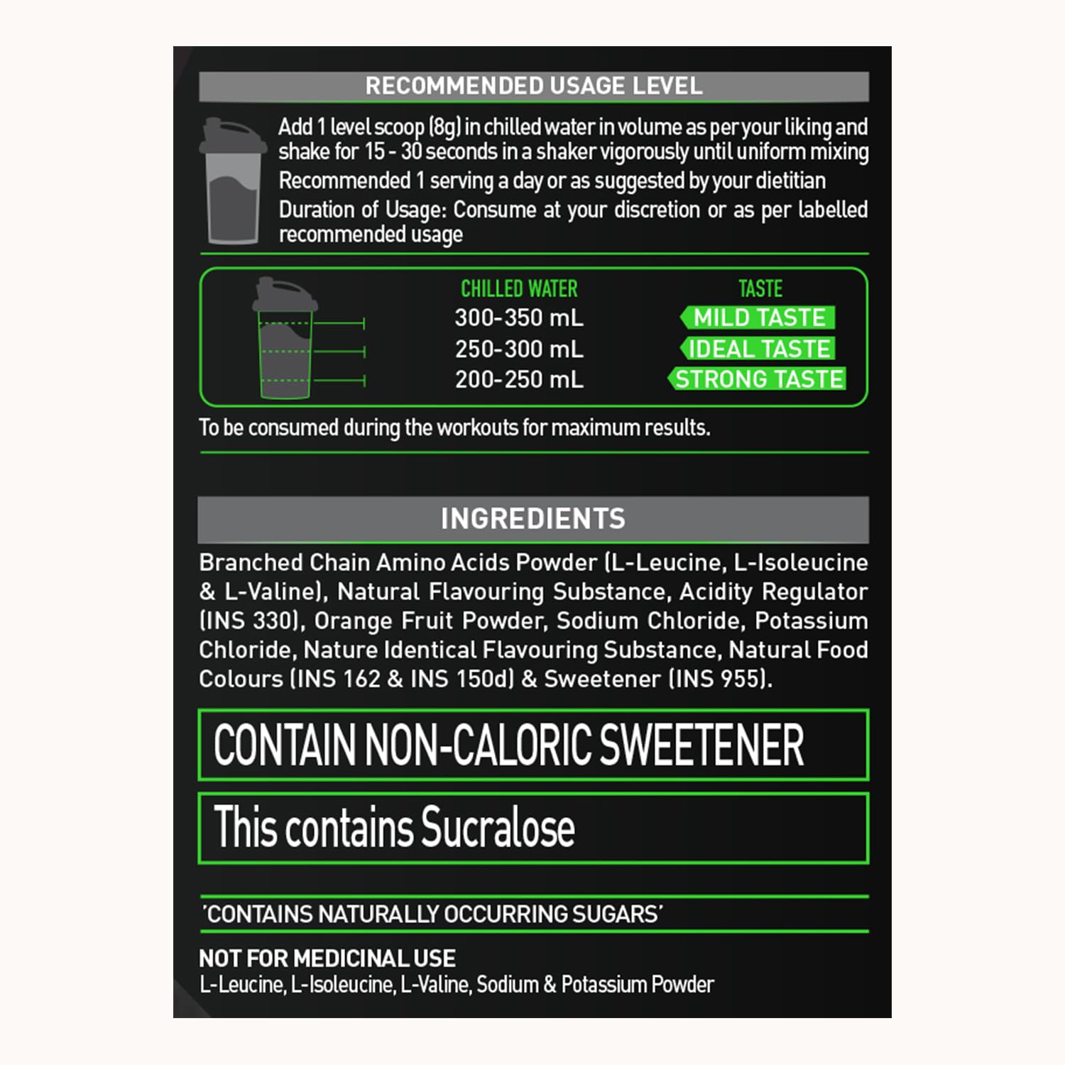 MuscleBlaze BCAA Pro Powder with Electrolytes, Zero Added Sugar, Intra-Workout Supplement - ingredients panel (12)