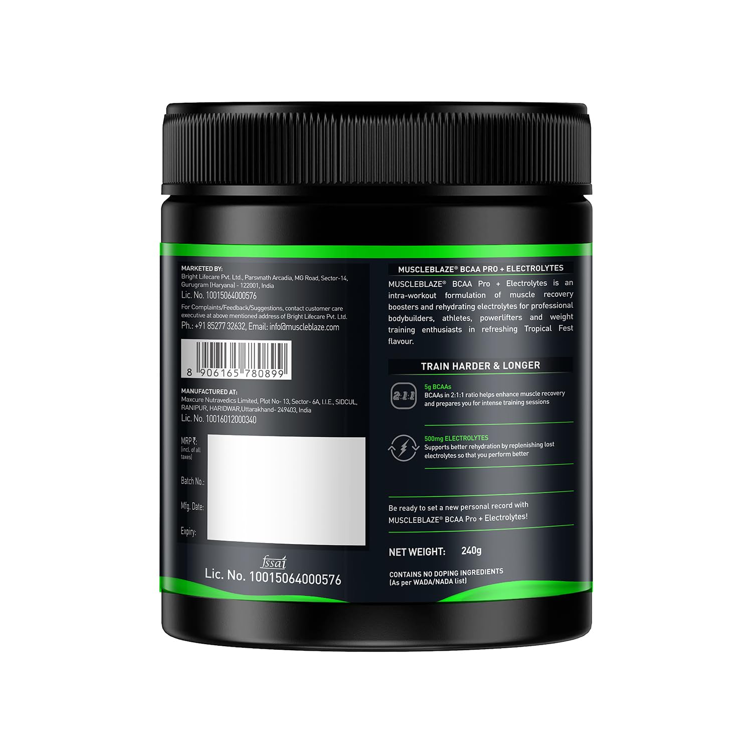 MuscleBlaze BCAA Pro Powder with Electrolytes, Zero Added Sugar, Intra-Workout Supplement - front view